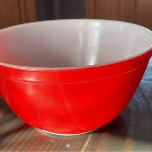 Pyrex Red Cookware Bowl with Glossy Finish and Deep Rounded Shape